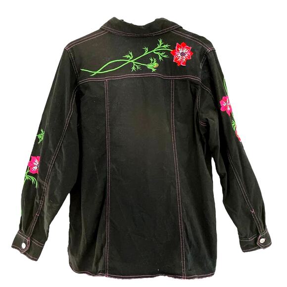 Bob Mackie Black Floral Embroidered 90s Western Shirt Shacket Small - Picture 2 of 7